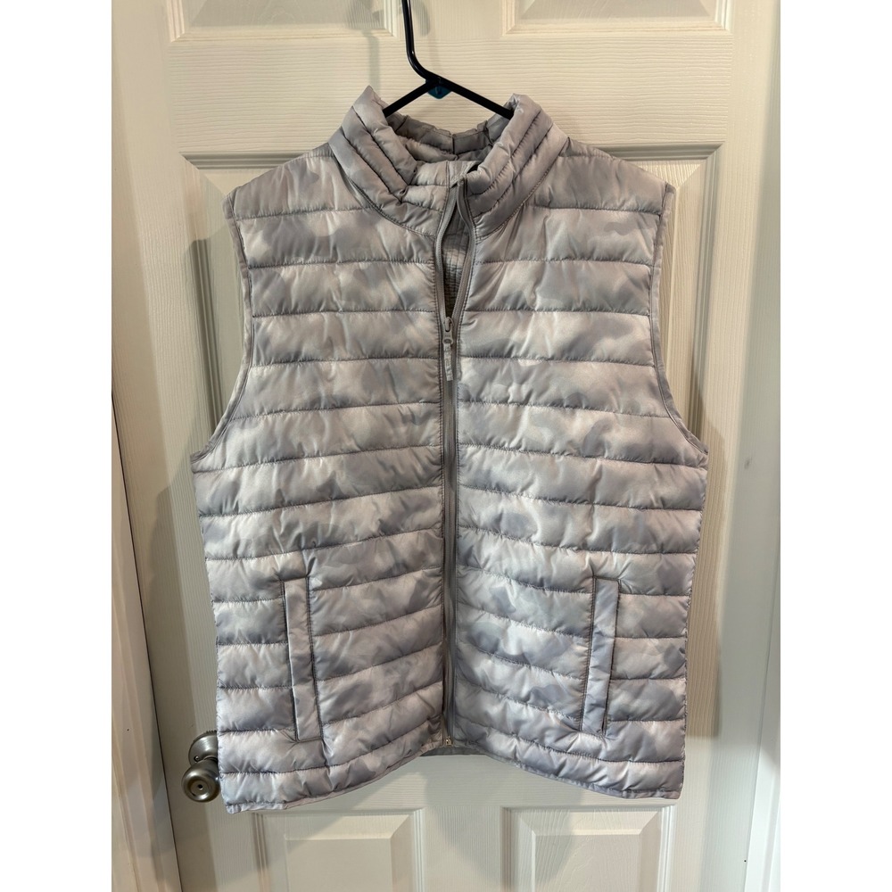 Gap ColdControl Gray Camo Puffer Vest Womens‎ Large Water Resistant Ripstop Zip